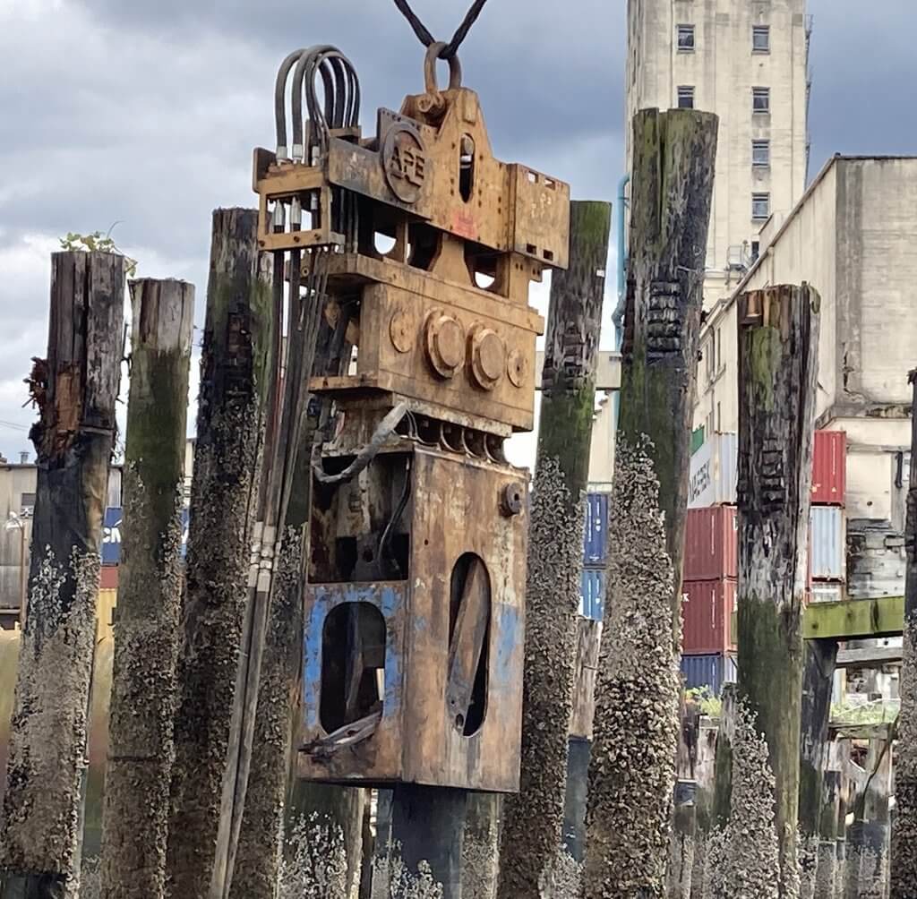 Vibratory Hammer Pile Pulling at the Harbor Island Dock Demolition Project